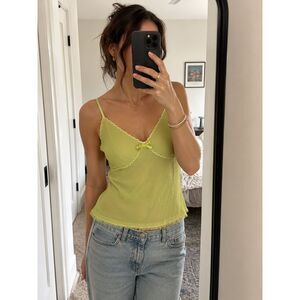Ivy & Annabelle Sheer Lace Trim Cami Tank Y2K Coquette Lime Green L